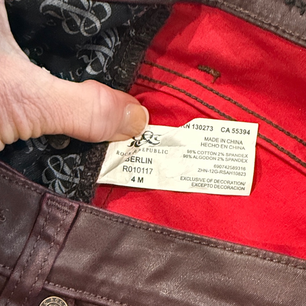 Women's Burgundy Coated Rock & Republic Jeans - Picture 4 of 5